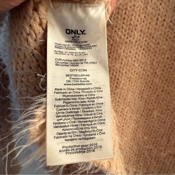 ONLY OUR STORY Denmark Brand Mohair Beaded High Neck Knit Sweater Taupe Size M - Picture 6 of 6